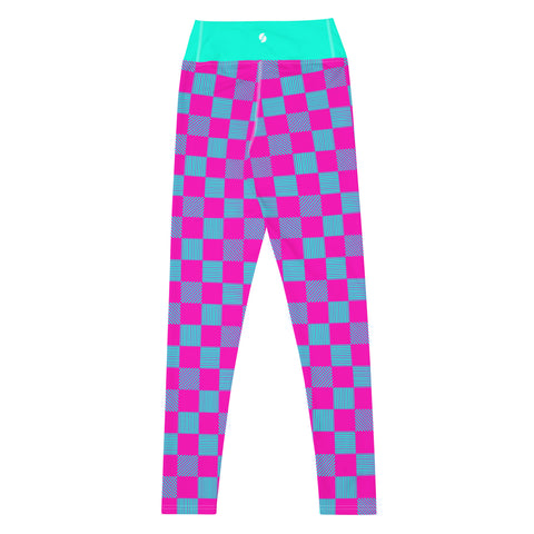 Cerise & Neon Aqua Checkered Board leggings