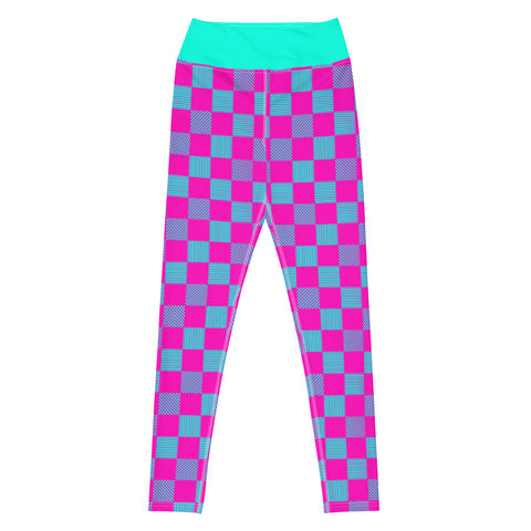 Cerise & Neon Aqua Checkered Board leggings