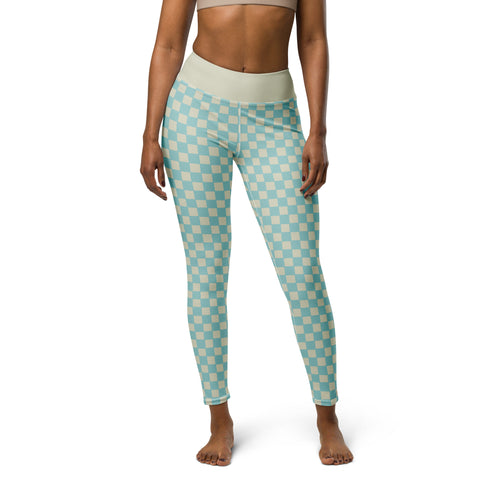 Soft Blue & Cream Checkered Board leggings