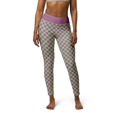 Retro Purple & Green Checkered Board leggings