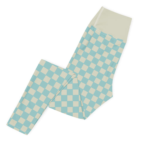 Soft Blue & Cream Checkered Board leggings