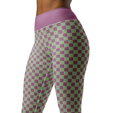 Retro Purple & Green Checkered Board leggings