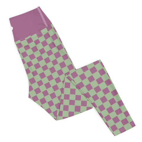 Retro Purple & Green Checkered Board leggings