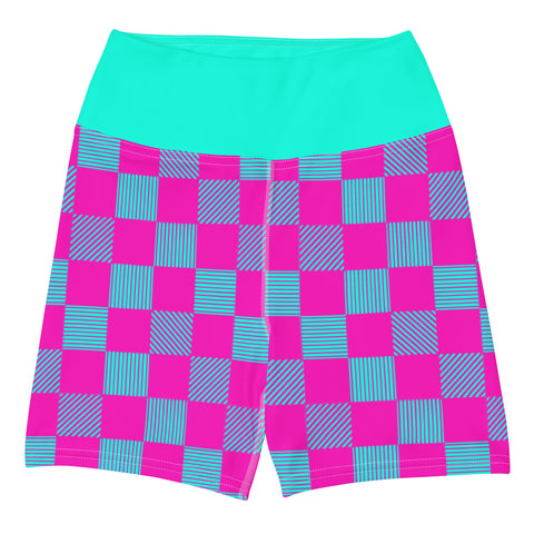 Cerise & Neon Aqua Checkered Board shorts