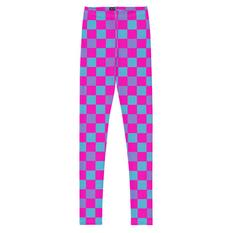 Logan Cerise & Neon Blue Checkered Board tween leggings