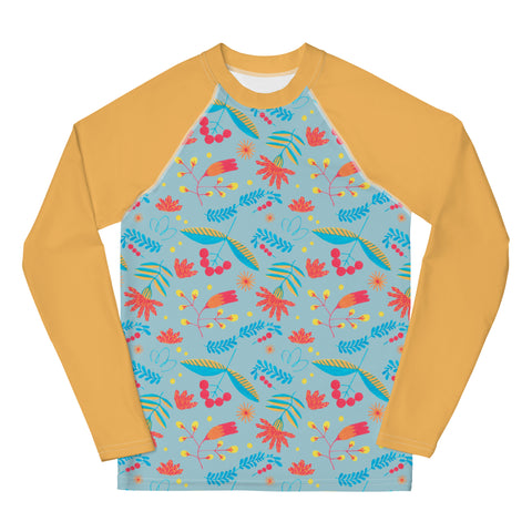 Izzy Bright Floral & Orange tween long-sleeve rash guard swim top