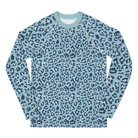 Prince Blue Leopard tween long sleeve rash guard swim top