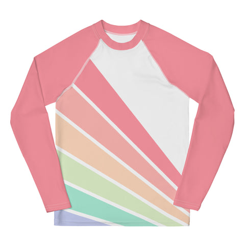 Willow Pastel Rainbow Stripes tween long-sleeve rash guard top
