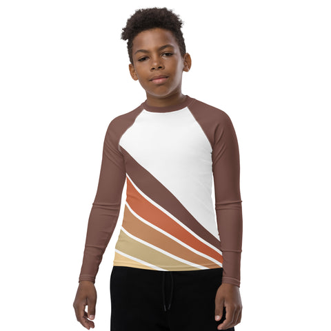 Milo Brown Retro Stripes tween long-sleeve rash guard top