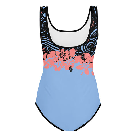 Charlie Blue & Coral Hibiscus tween full swimsuit