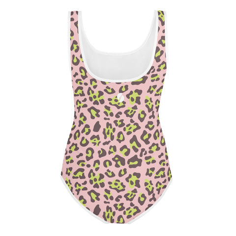 Dakota Lime & Pink Leopard tween full swimsuit