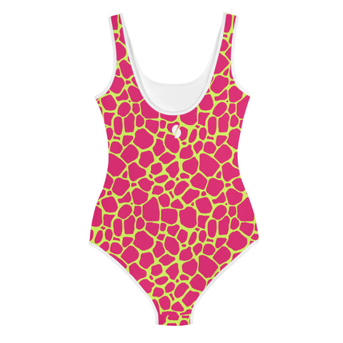 Vinnie Neon Pink & Teal Giraffe tween full swimsuit
