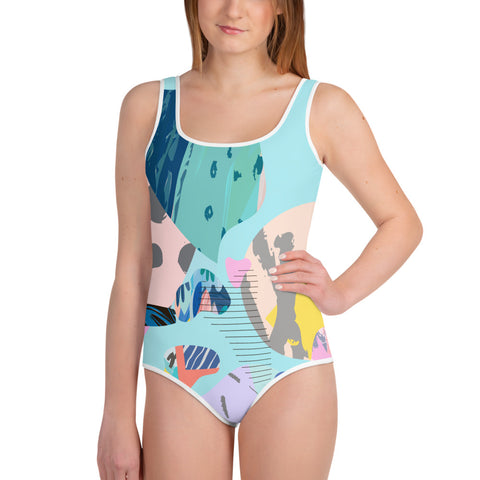 Angel Pastel Abstract tween full swimsuit