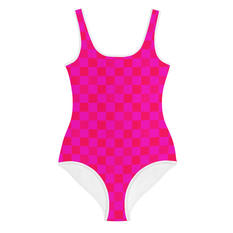 Taylor Cerise & Red Checkered Board tween full swimsuit