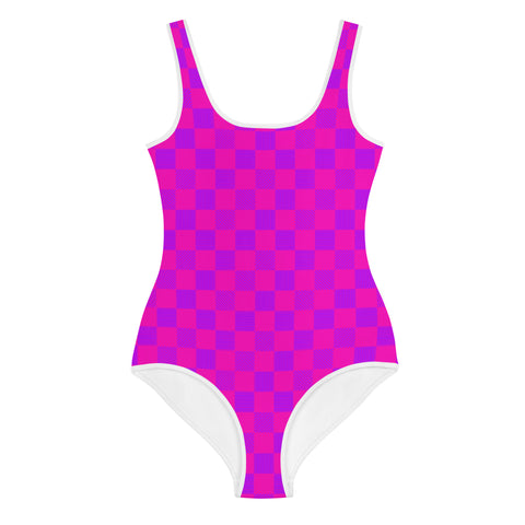 Nova Cerise & Purple Blue Checkered Board tween full swimsuit