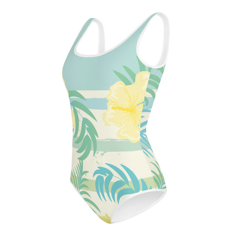 Maya Blue & Yellow Hibiscus tween full swimsuit