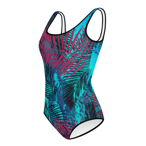 Toby Tropical Maroon and Teal tween full swimsuit
