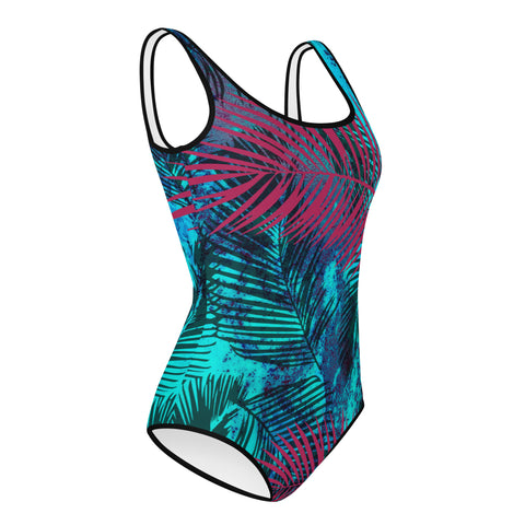 Toby Tropical Maroon and Teal tween full swimsuit